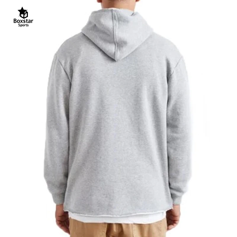 custom  long-sleeve unstitched edge mens cotton hoodie high quality raw hem hoodie
