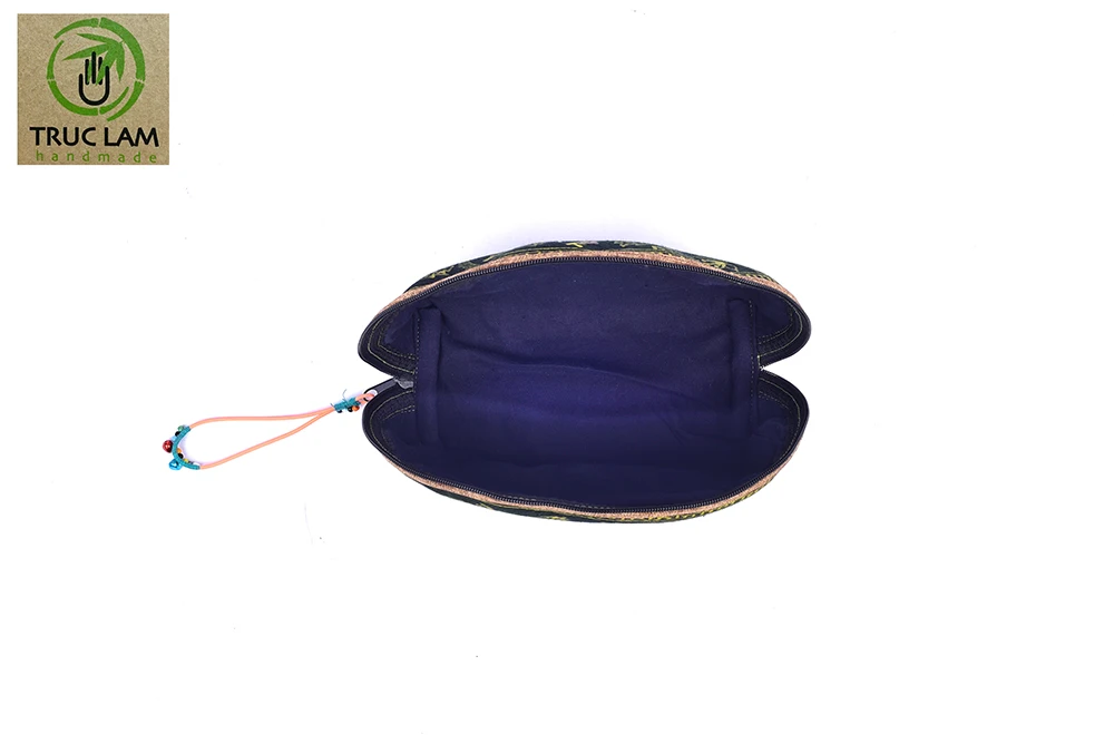 High Quality Wholesale Best Price Eco-Friendly Women Size M Wax Fabric Clam Purse with Thick Hand-Printed Hemp from Vietnam