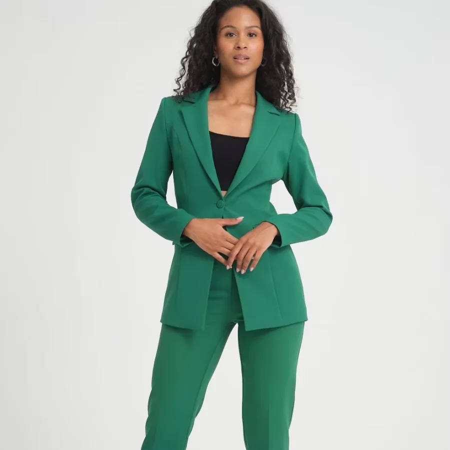 High Quality Elegant V-Neck Trouser Jacket Suit Women Slim-Fit Business Style Button Decoration Long Length Formal Best Product