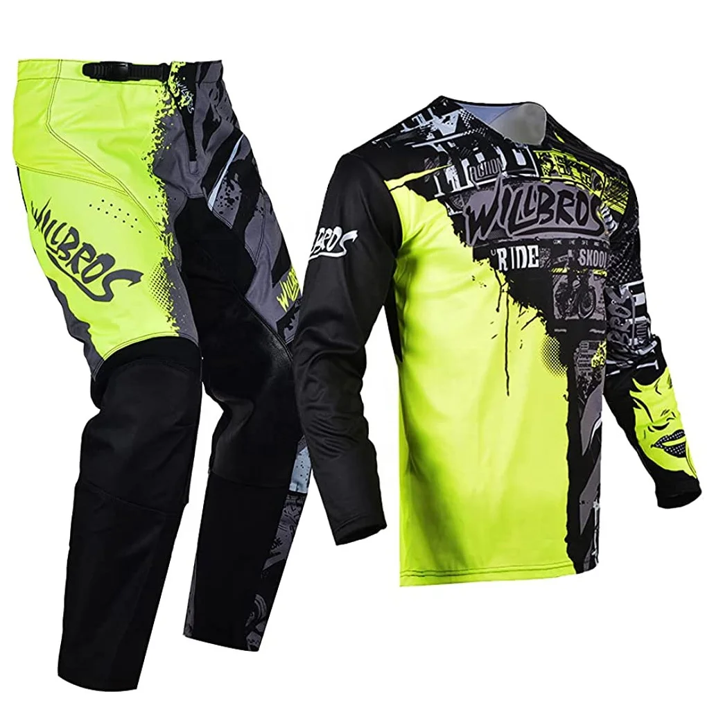 Custom motocross pants and shirt set Breathable motocross jersey Lightweight stretch pants Sublimation printed  auto racing wear