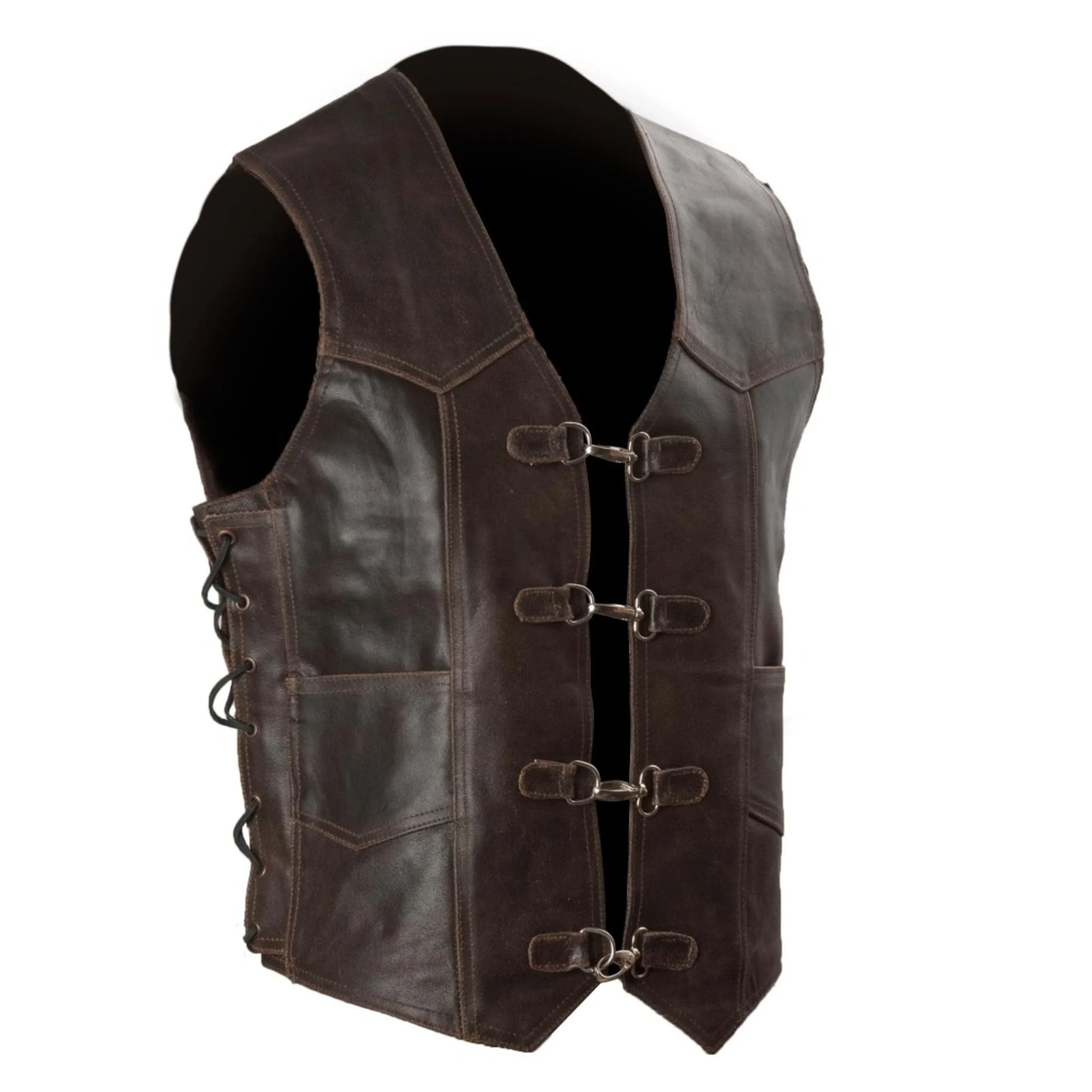 Men Perforated Biker Leather Vest High Quality Leather Vest Design Custom Logo Men Motorcycle Leather Vest