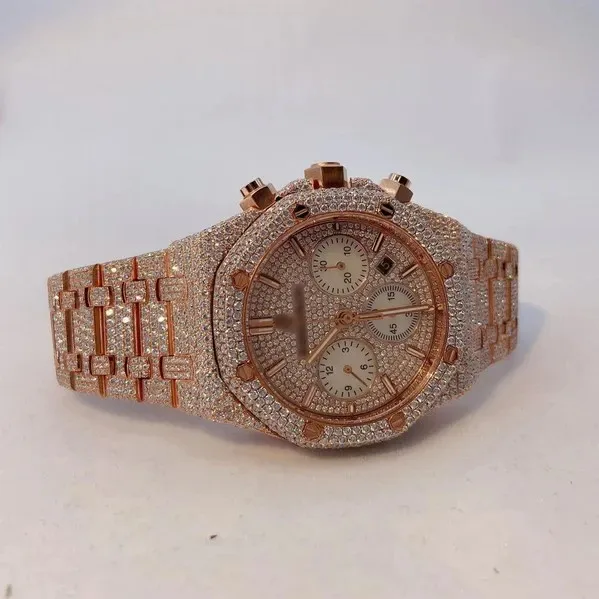 High Quality Luxury Vvs Moissanite Diamond Watch Mechanical  Moissanite  Diamond Watch Rose Gold Diamond Watch For Men