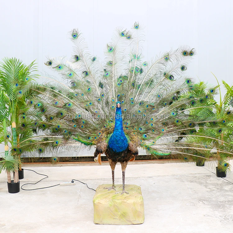 Custom Theme Park Resort Exhibition Life-size Lifelike Animatronic Peacock For Sale