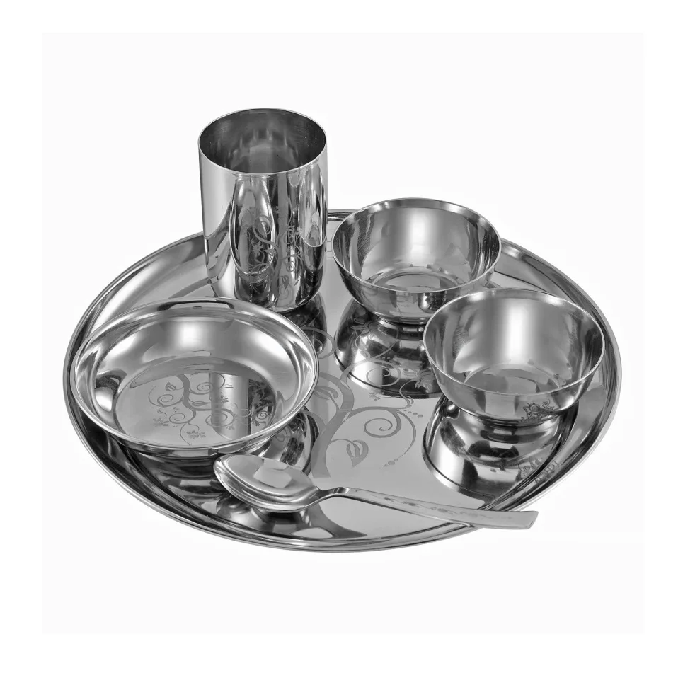 Premium Quality Modern Designed Stainless Steel Tableware Indian traditional Premium Dinner Plates Thali Set.