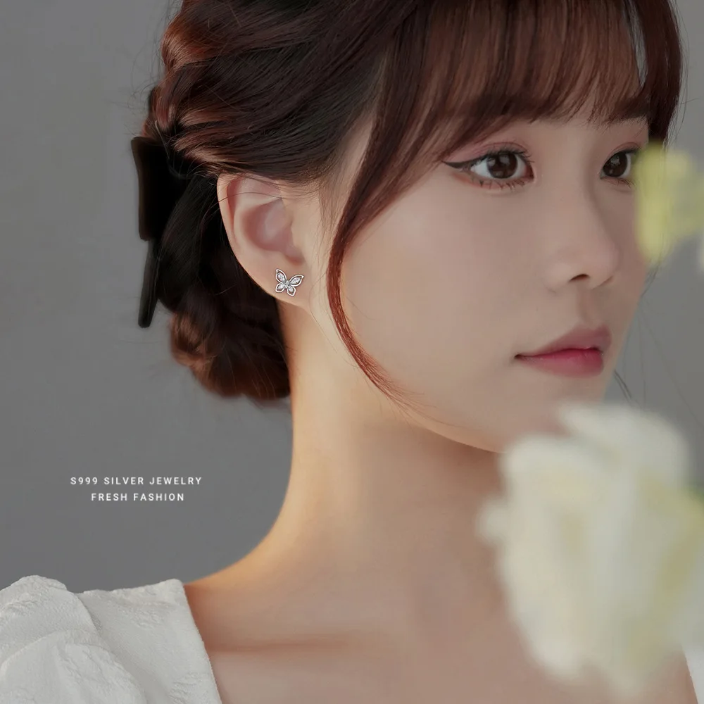 Wholesale 925 Sterling Silver Animal Cute Fashion Fine Jewelry 18K Gold Plated Zircon Butterfly Stud Earrings