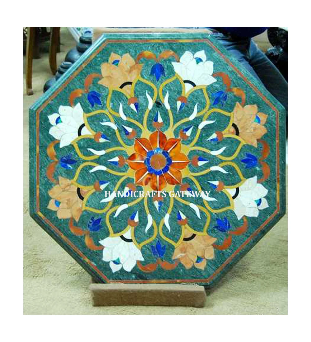 Handmade Unique Western Style Green Marble Inlay Table Top Lightweight New Style Dining Purpose Table Top Indian Supplier