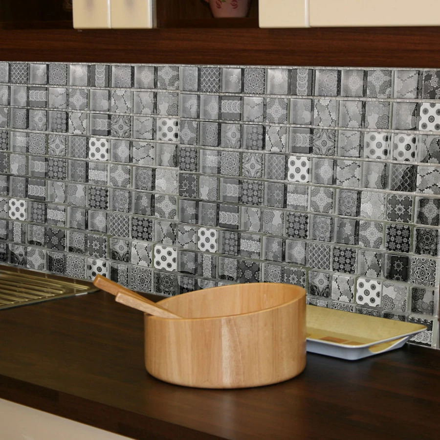 GUCI Moroccan style small chip ceramic glass mosaic white black grey wall floor backsplash tile