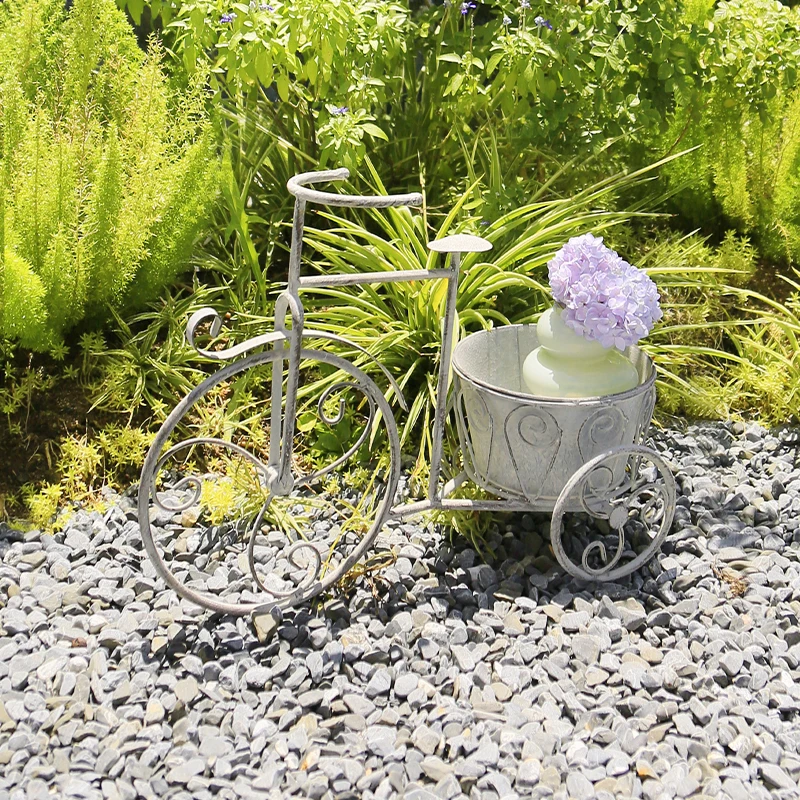 Garden Antique Grey Iron  Metal  Bicycle Flower Planter Displays Rack Outdoor Plant Stand Holder