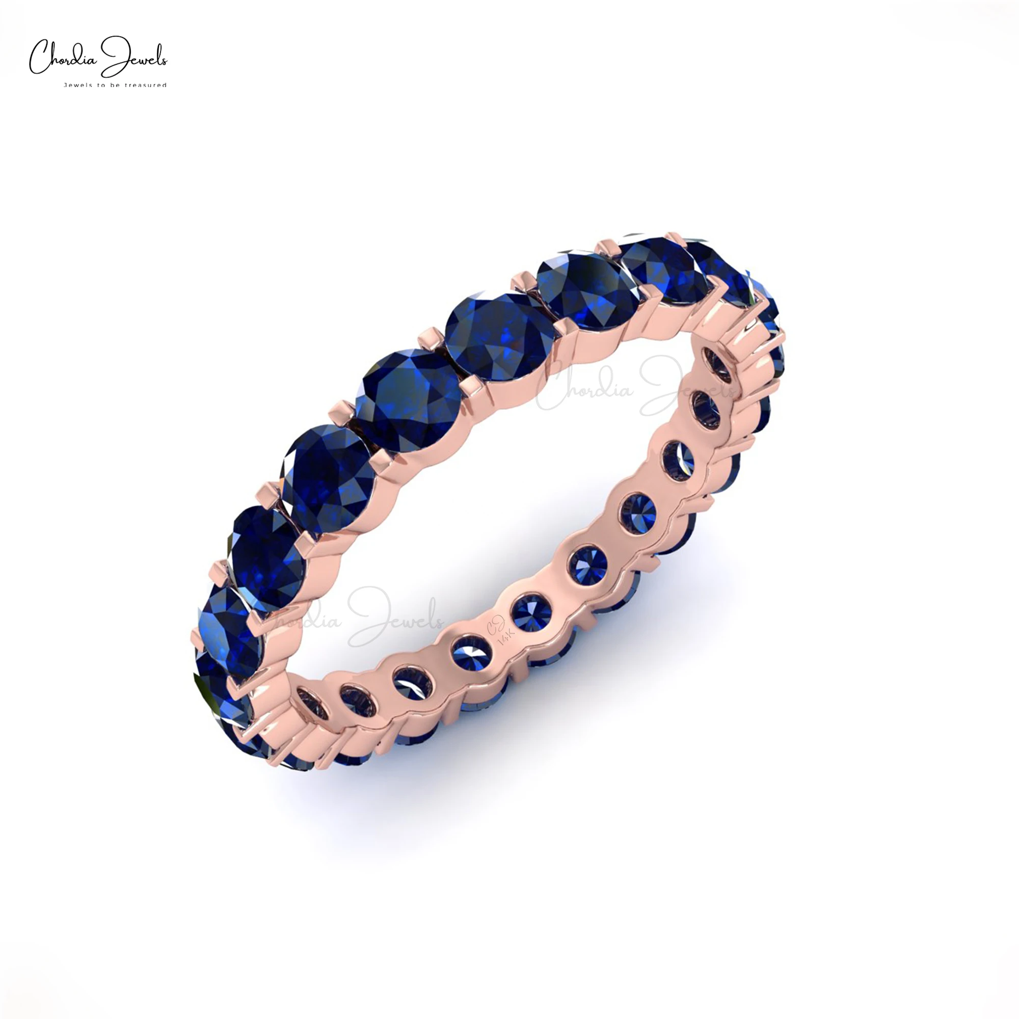 Top Selling 14k Real Gold Eternity Ring 1.26 TCW Round Blue Sapphire Precious Gemstone Wedding Band Wholesale Bulk Jewelry