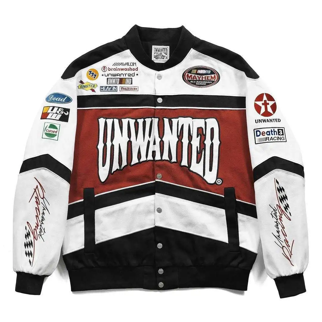 2023 JH Design Wholesale OEM cotton plus size flight motor race car jackets custom embroidery patch nascar racing jacket for men