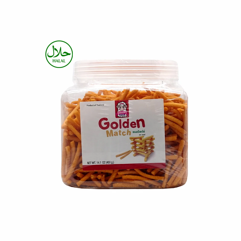 Halal Product Salty Fish Sauce Flavor Golden Match Stick Biscuit Bulk Package 400gr per Jar