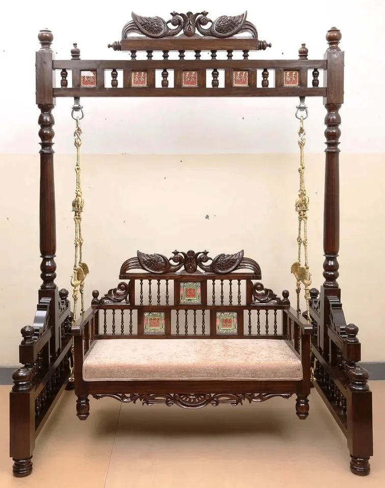 Wholesale High Quality Modern Luxury Vintage Antique Royal Living Home Furniture Wooden Carved Traditional Patio Swings / Jhula