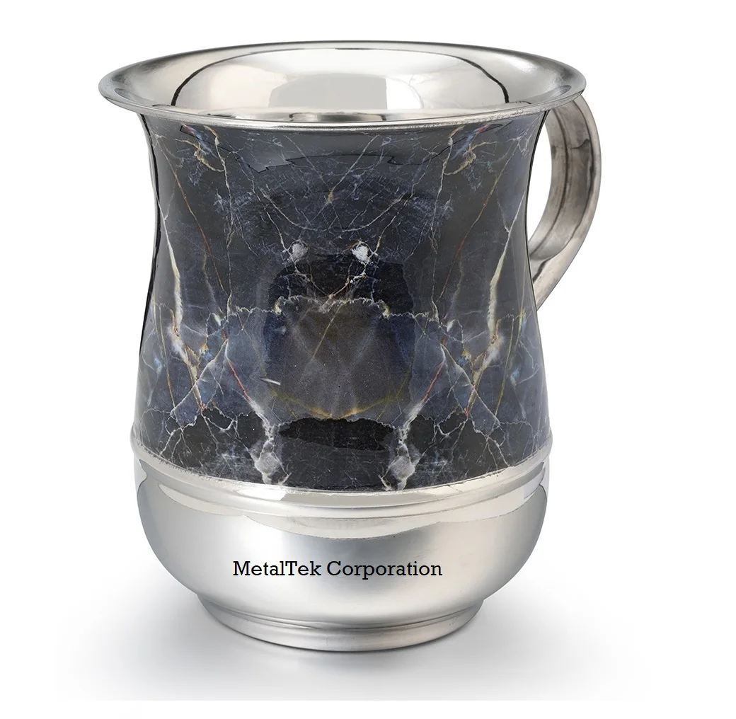 Contemporary Netilat Yadayim Washing Cup Stainless Steel Black Marble Finishing Customized Colours Judaica Negel Vasser Cup