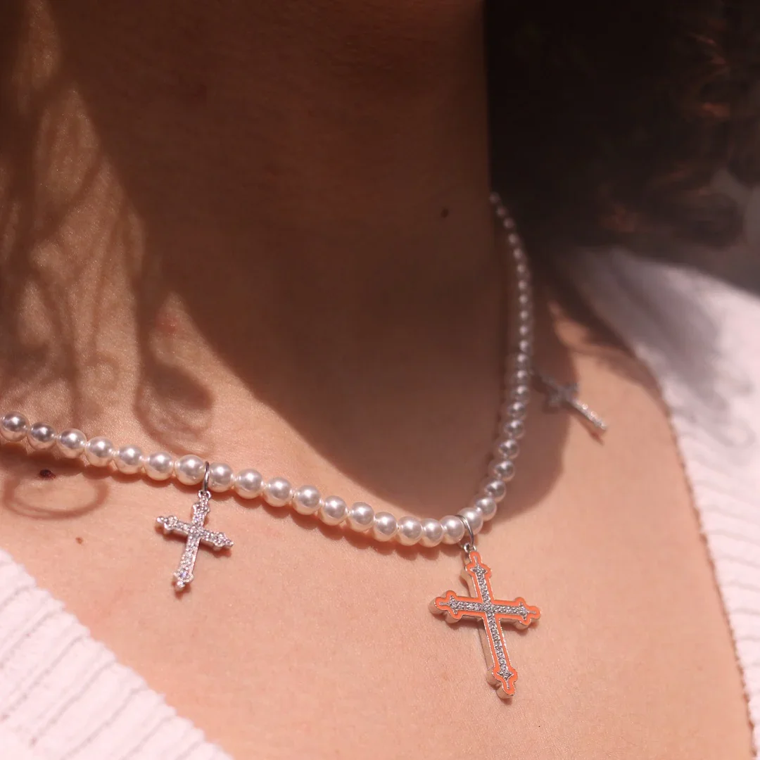 Luxurious Design 18kt Pure Gold & 100% Natural Diamond 3 Cross Charms Chain Pendant Necklace For Mens & Women Anniversary Gift