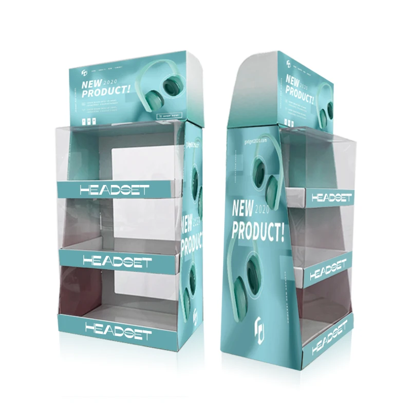 Newest Custom Corrugated Material PDQ Table Top Electronic Product Display Stand with Transparent Cover