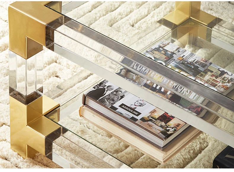 Jonathan Adler transparent acrylic coffee table tempered glass layer stainless steel acrylic console unique design end table