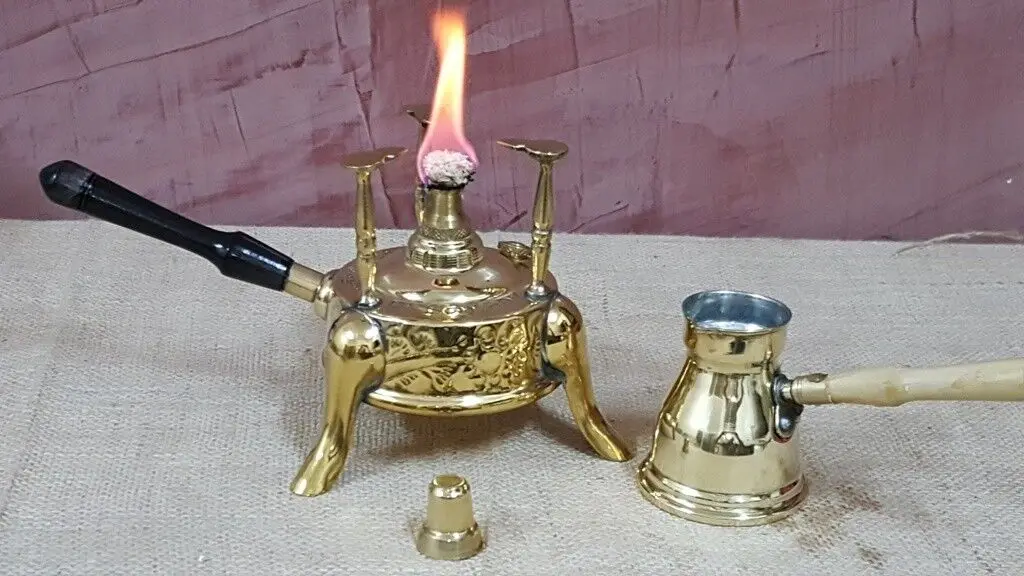 HANDCRAFTED TURKISH COFFEE POT WITH WOODEN POLISHED HANDLE Brass Coffee Pot with Wooden Handle