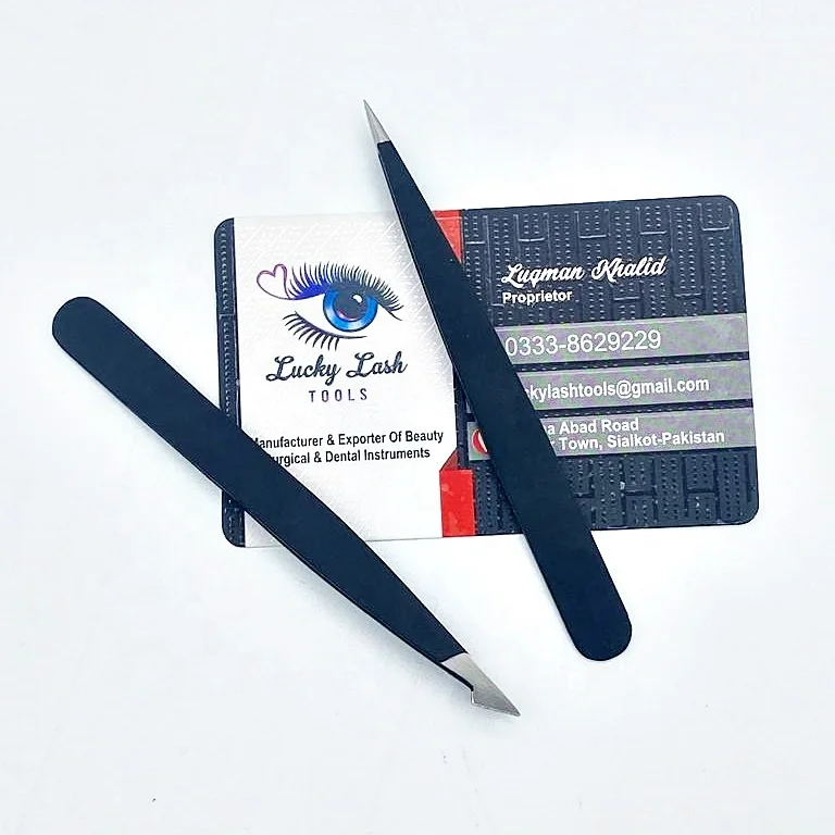 2 Pcs/set Custom Solid Stainless-Steel Eyebrow Eyelashes Grooming Tweezers Pointed Tip Makeup Tools & Tweezers with Storage Bag