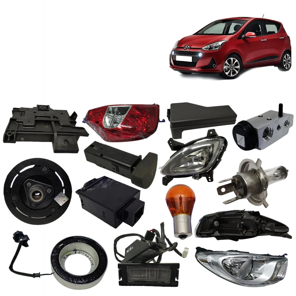 Hyundai Grand i10 Auto Parts- Headlight Accessories Compressor Front Grill Air Filter Moulding Radiator Fog Lamp Fan Mat Bodykit