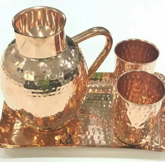 Hottest Selling Copper Pitcher with Set of Two Tumbler Customize Hammered Design Copper Jug Glass kitchen accessories