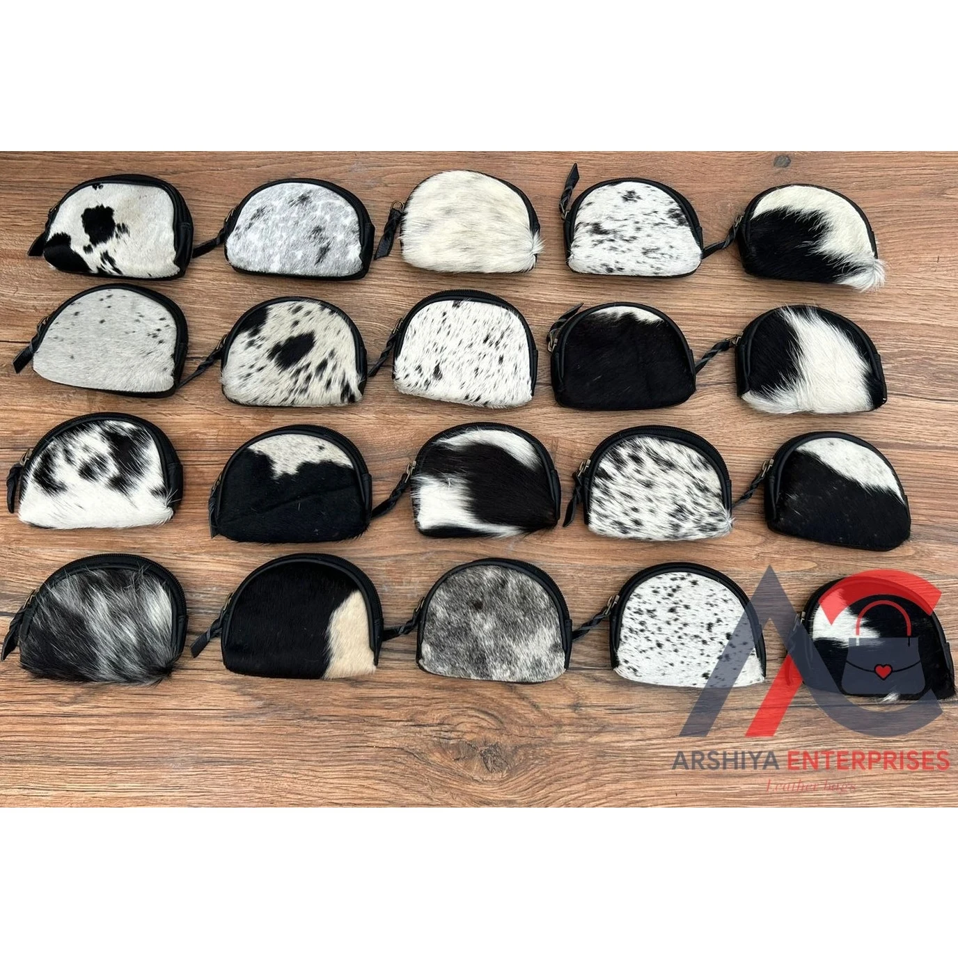 Real Handmade Hair On Hide Fur Leather Coin Change Purse Oval  Credit Card Holder Case  Western Stylish Cute Small Oval  Wallet