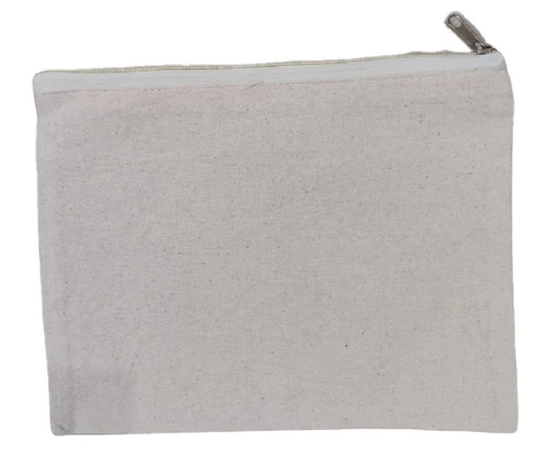 zippered cotton natrual color pouch customs size and color printed all over and logo unique and tiny style of cotton pouches.