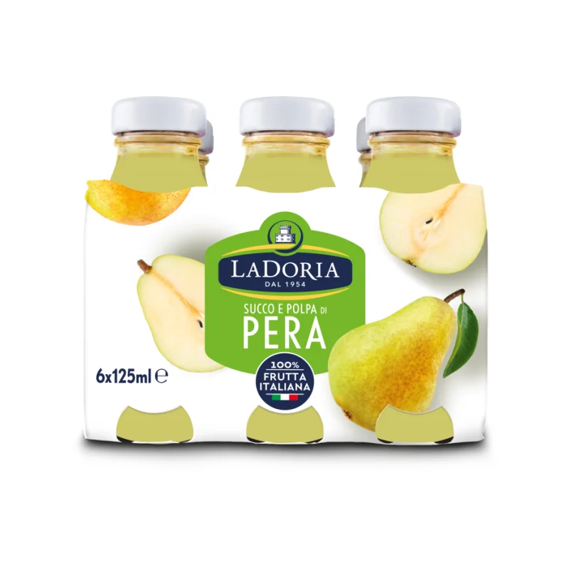 Made in Italy Fruit Juice Pear nectar in glass jar La Doria customizable for private label 6x125ml 4,2oz