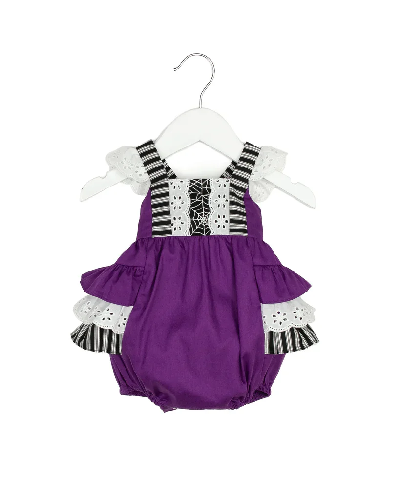 Pre-order western kids boutique clothing toddler girl cross back spider web dress purple halloween dresses chidren clothes