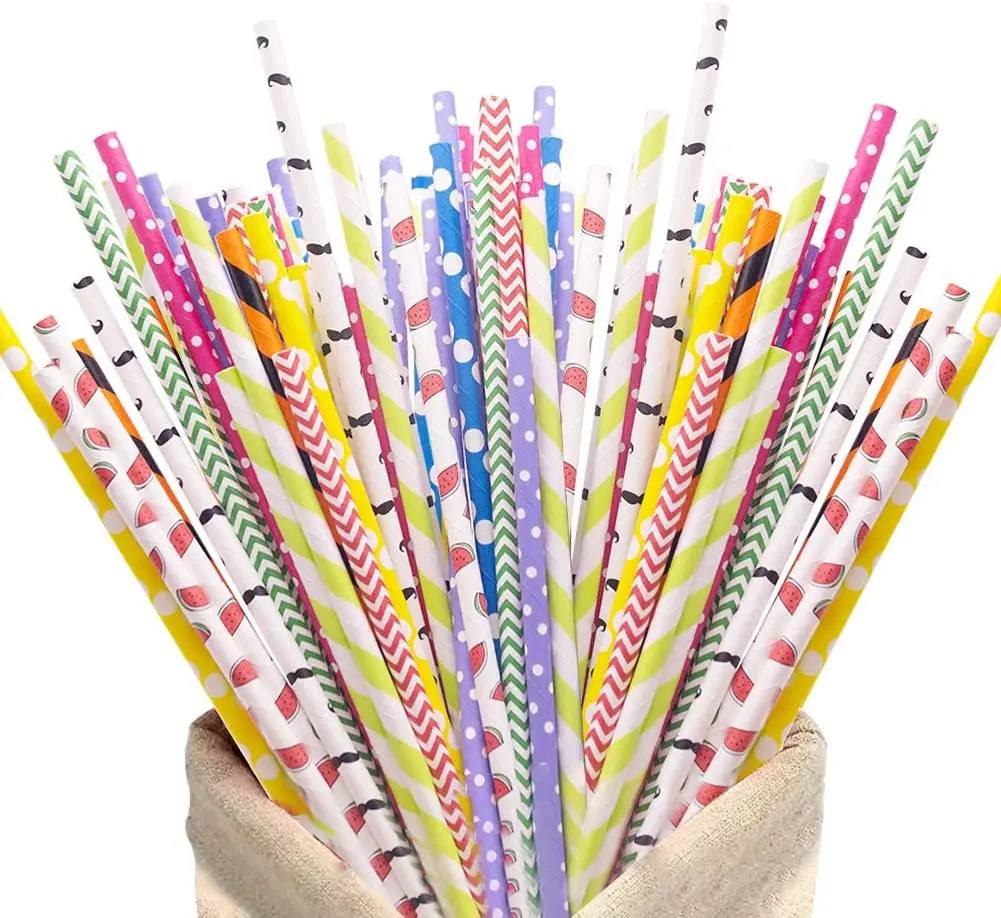 Customized Color Paper Drinking Straws High Quality New Various Pattern for Party and Decorations Biodegradable Paper Straws