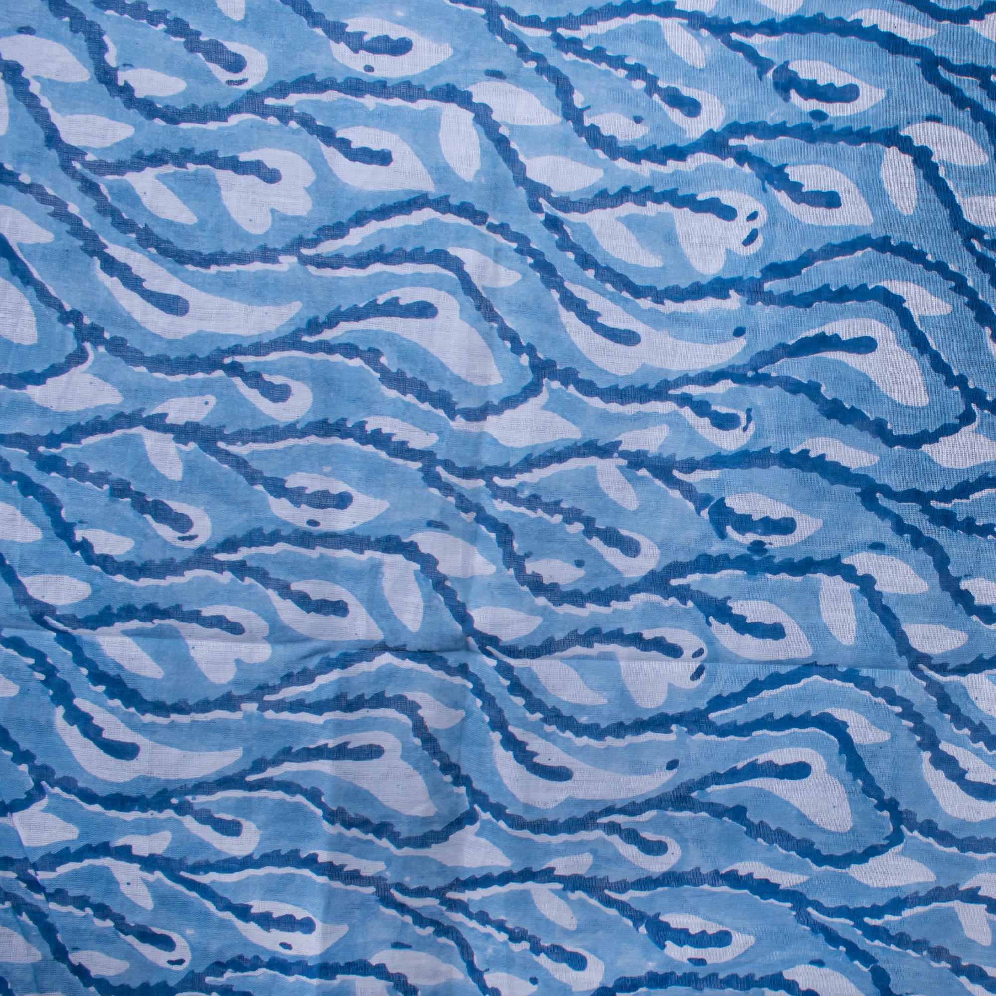 Wholesale Fashion Light Weight Cotton Voile Scarf Indian Hand Block Printed Beach Cover Sarong Sky Blue Pareo Scarves Wholesale