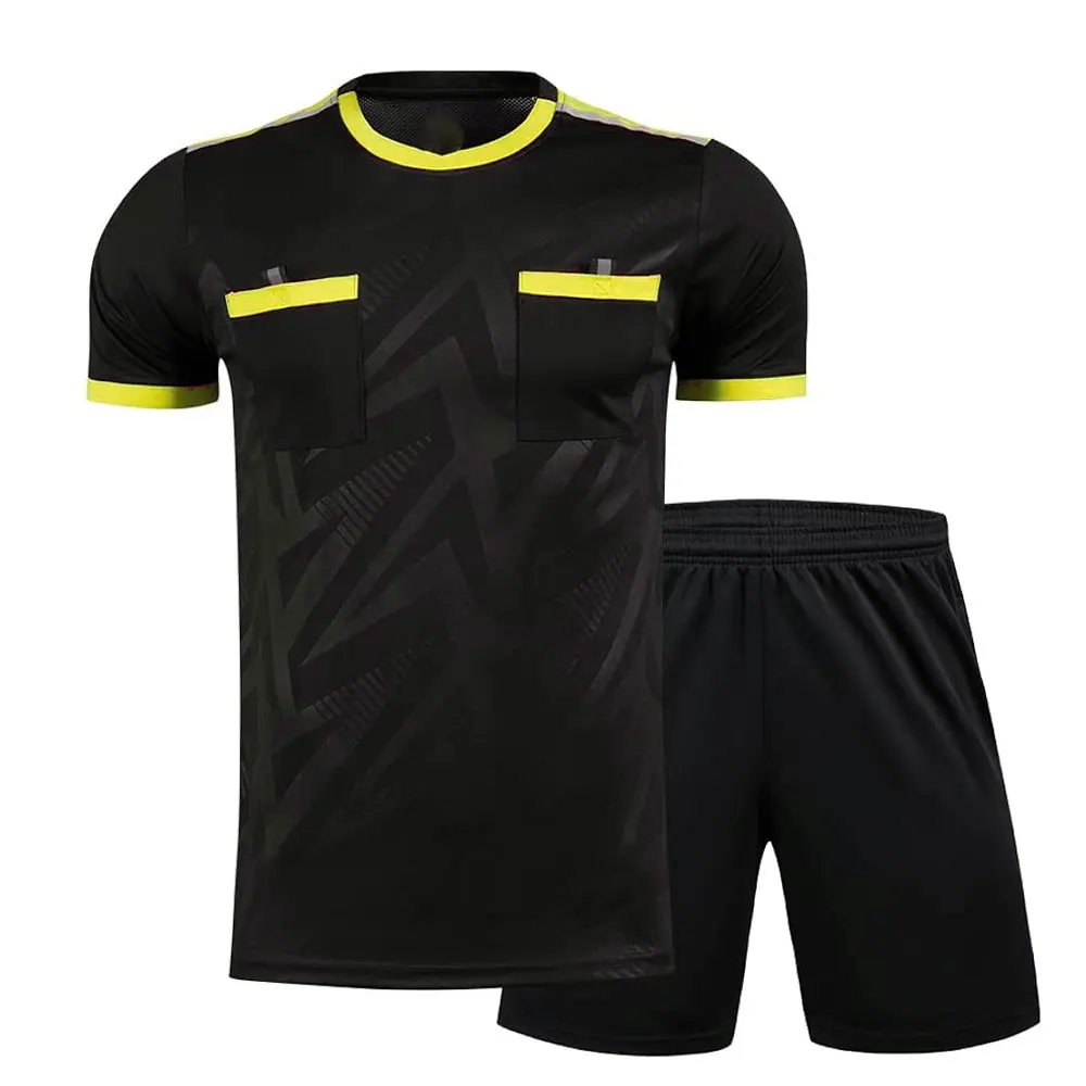 Professional Soccer Referee Uniform Men Round Neck Football Referee Jersey Set High Quality Short Sleeve Referee Uniform