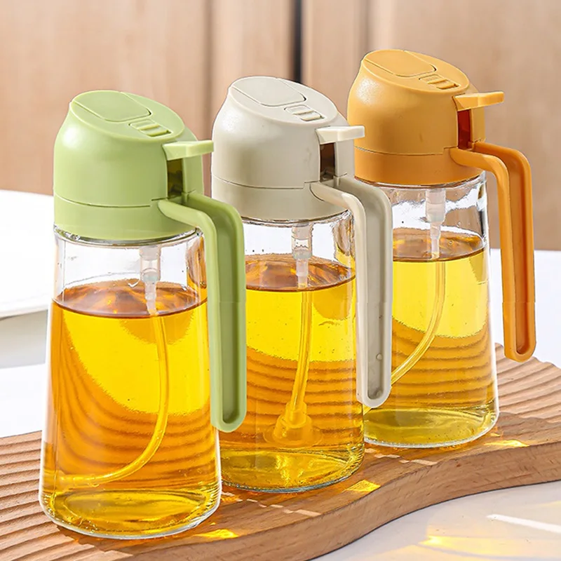 Dual Purpose Spray Vinegar Cooking Glass 2 in 1 Olive Bottle Kitchen Oil Dispenser