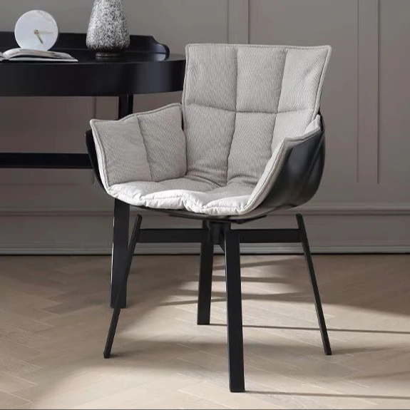 Minimalist Italian Dining Chair Light Luxury Family Modern Grey Orange Microfiber Leather Design Dining Chair
