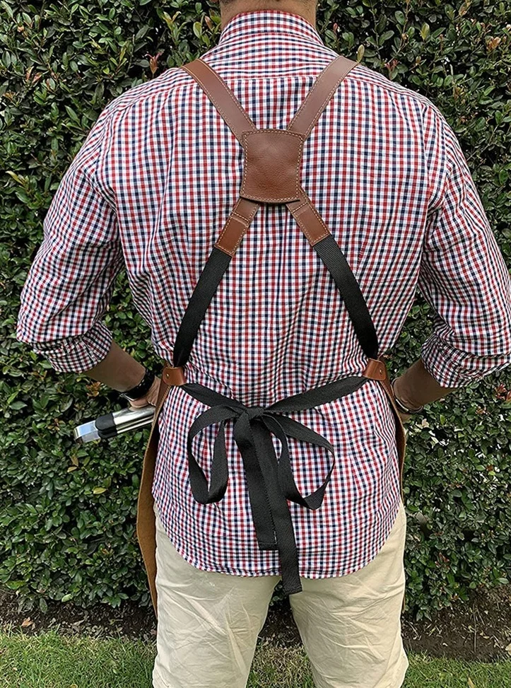 Factory Price Original Leather Barber Apron with Pocket Thick Adjustable Straps for Welding and Woodworking for BBQ Grill