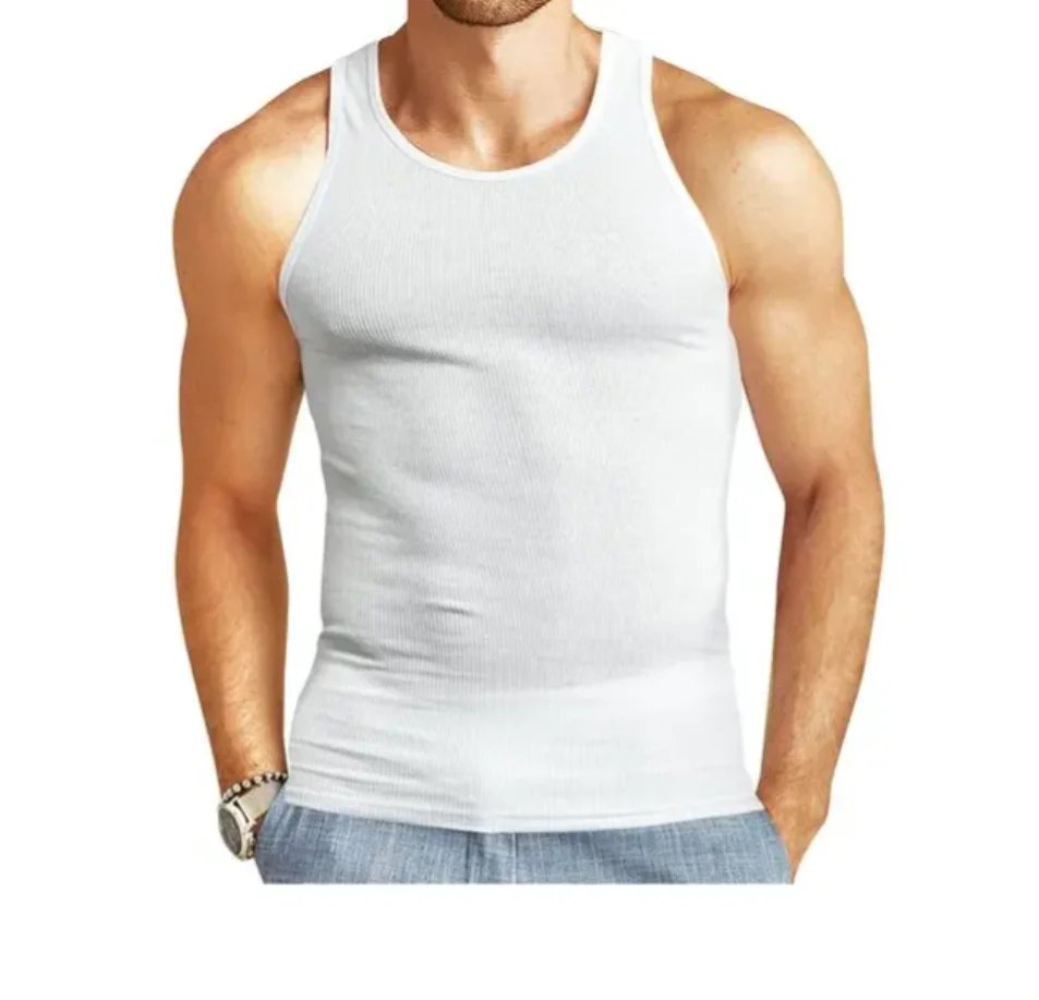 Mens 100% Cotton Fitness Tank Top Custom Printed Ribbed Sleeveless Casual Streetwear for Gym High Quality 3D Pattern from BD