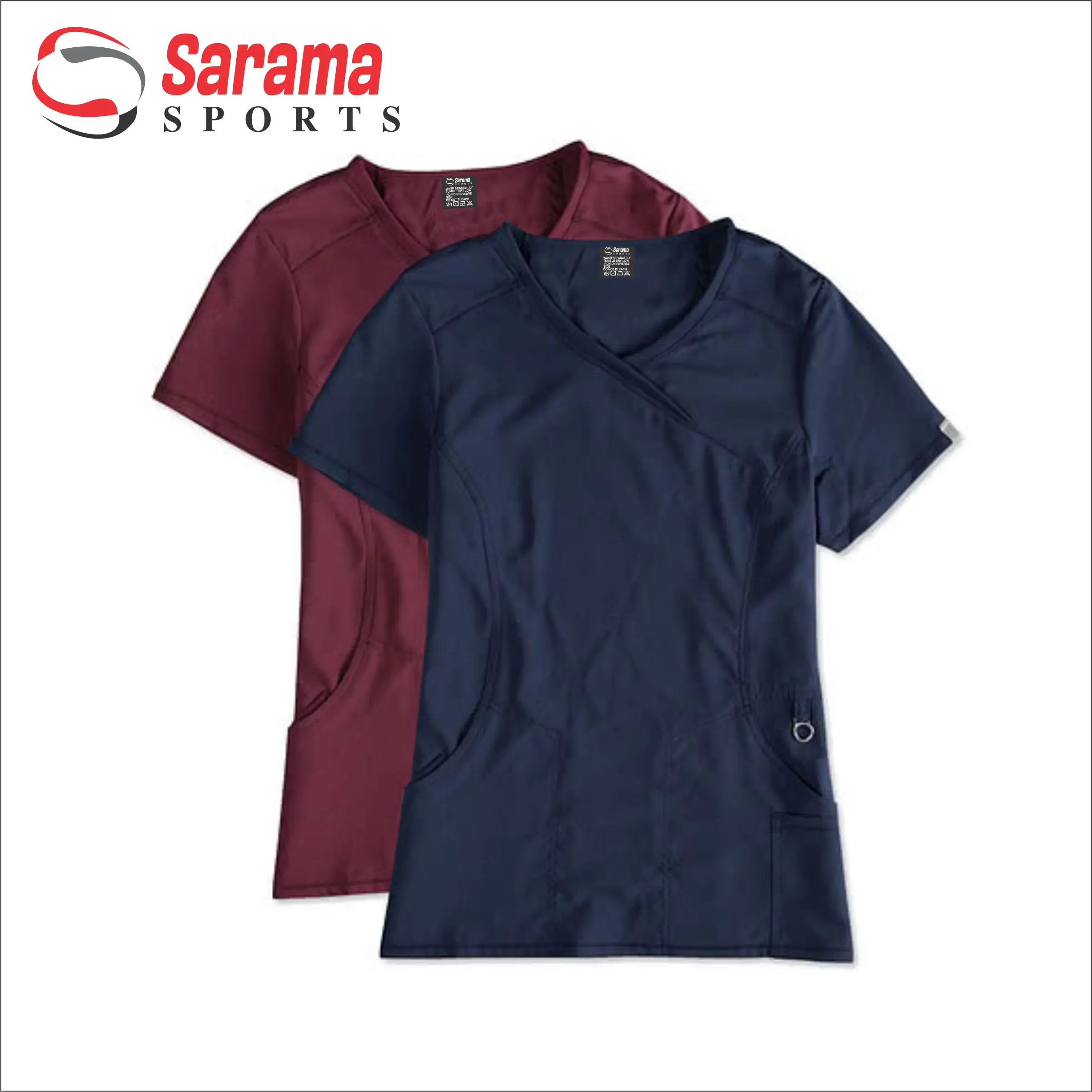 Wholesale female good fashionable scrub uniform set with CVC printed fabric tops and white color pants