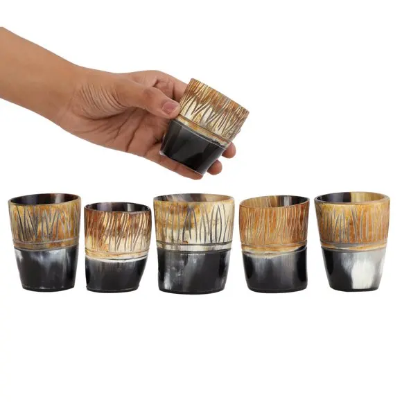High Quality Natural OX Horn Half Burn Cup Carved customized Horn Viking Drinking Mug by craft zone export