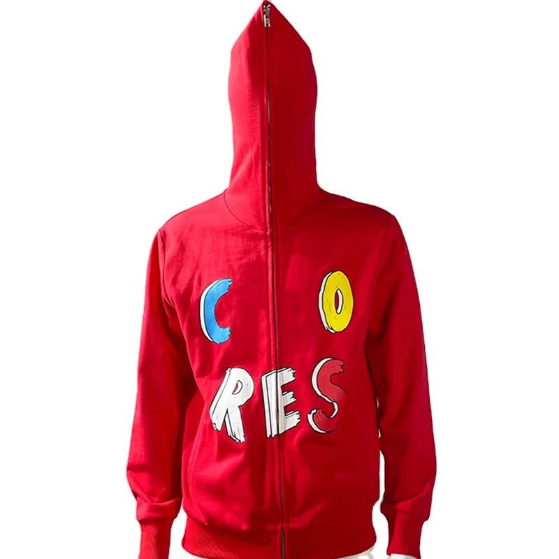 Custom Logo Cotton Men Blank Winter y2k Face Zip Up Hoodie Custom Solid Knitted Heavyweight Oversized Plain Full Zip Up Hoodies