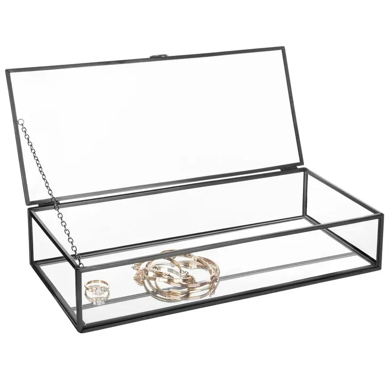 Vintage Style Decorative Jewelry Storage Box Feature With Metal Frame And Glass Panels Will Be A Perfect Display Case
