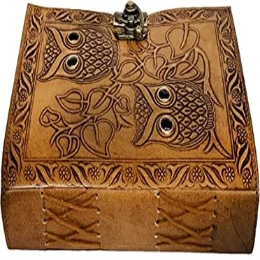 Leather Journal Owl Emboss With Black Stone Eye Journal Leather Notebook 220 Pages Handmade Deckle Edge Paper