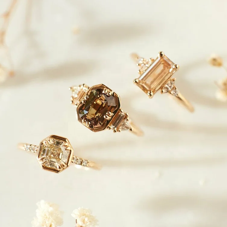 Lyburchi 925 стерлингового серебра 14K/18K позолоченный Vermeil прекрасные популярные ювелирные изделия смешанной огранки шампанское Кубический Цирконий бриллиантовое кольцо