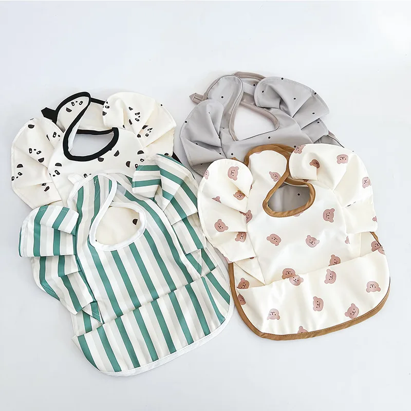 Baby food angel wings models PU waterproof bibs auxiliary food anti-dirty drooling bibs