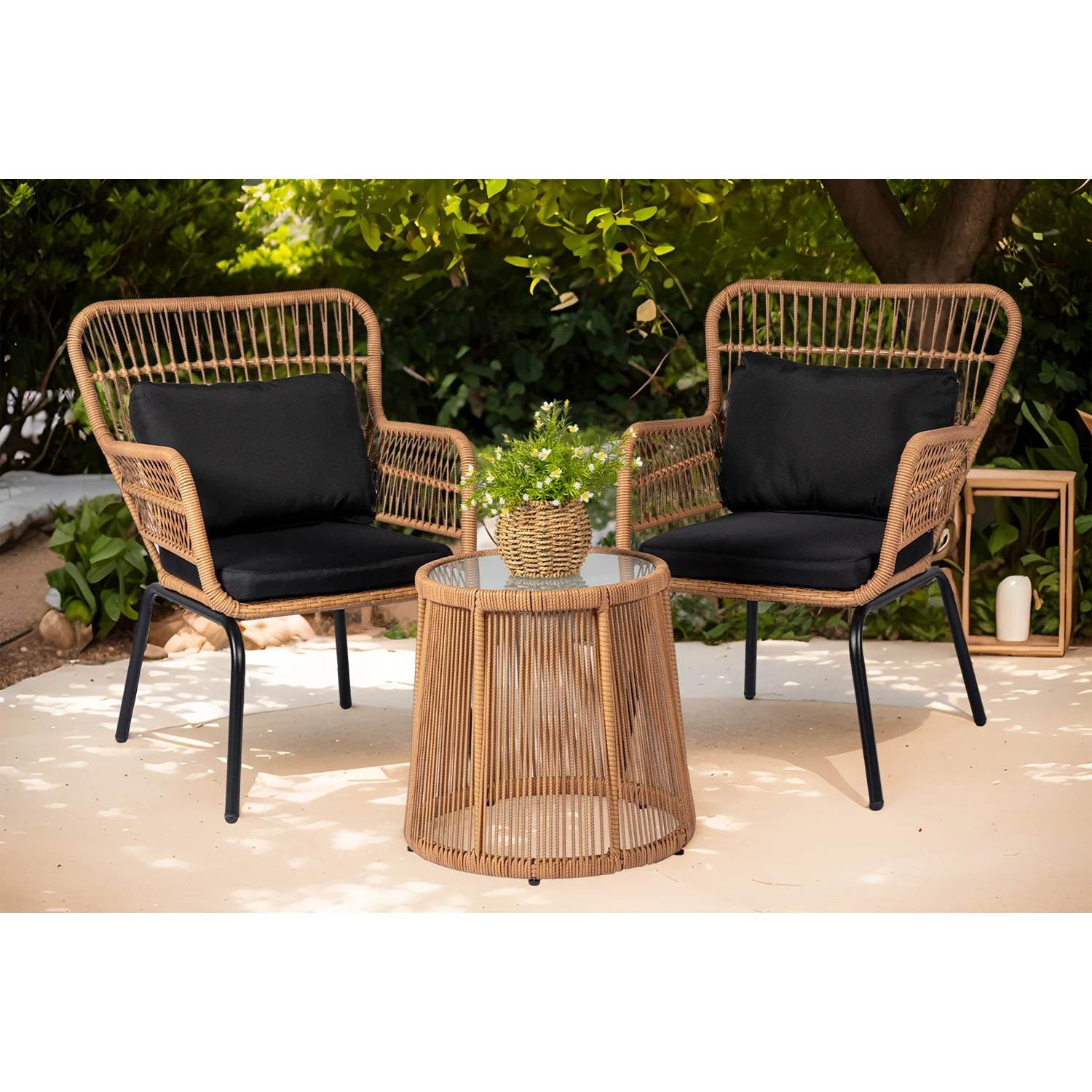 Modern 3-Piece Oversized Outdoor Patio Sofa Set Hot Sale wicker Garden Furniture Farmhouse Aluminum Frame sectional Sets