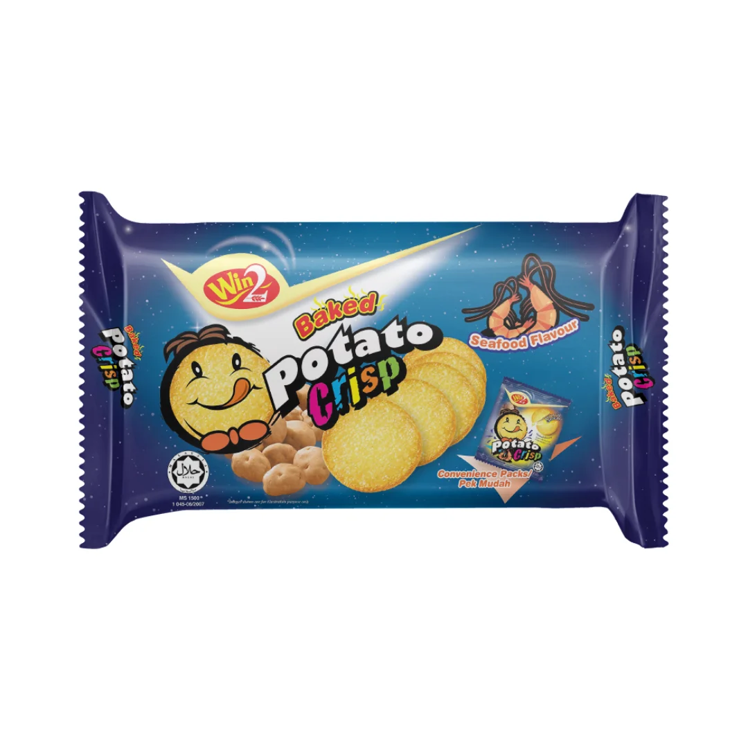 Win Win Halal Certified Crispy Baked Potato Crisp Cracker Thins Savoury Seafood Flavour Wafers 120g Bag Crispy Salty Cookies