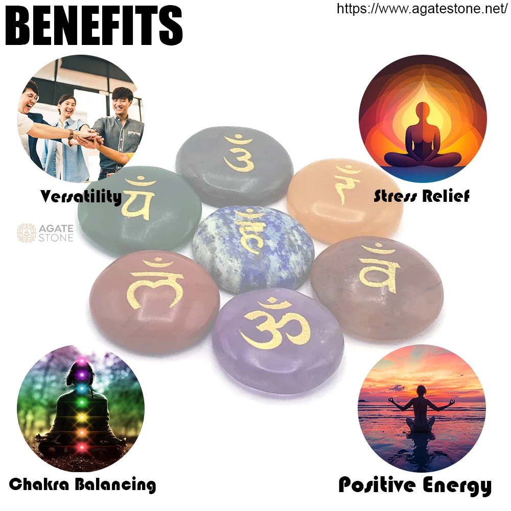 Sanskrit Spiritual Chakra Set 35-40 mm Agate Stone Gemstone Export-Harmonize Body Mind & Soul Unleash Inner Harmony
