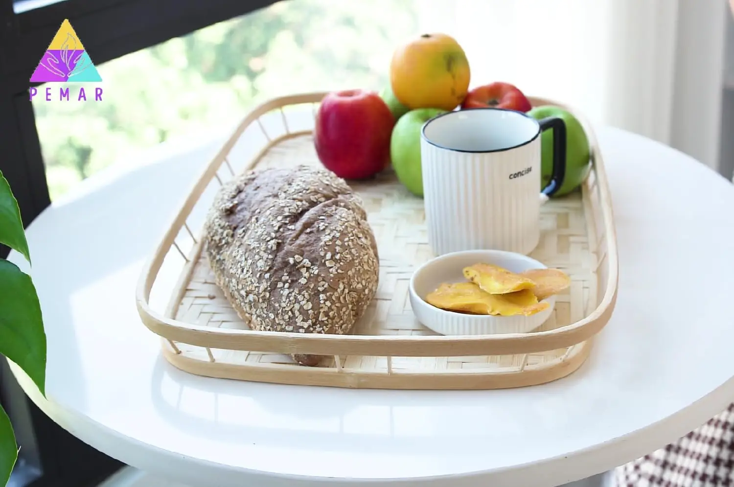 Hot design handwoven natural bamboo serving tray with rectangle shaped to decorate and store food wholesale from Vietnam