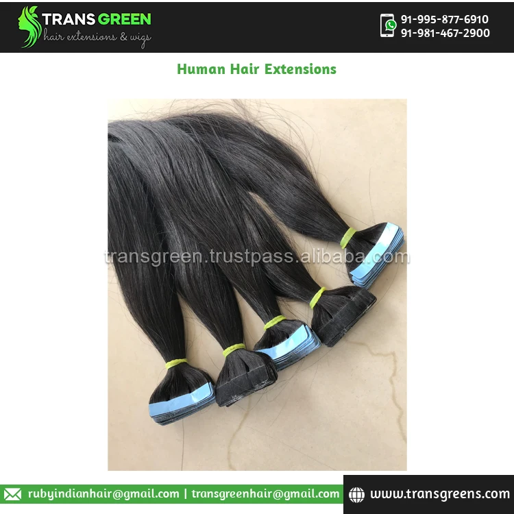 Virgin Hair 100% Raw Unprocessed Indian Temple Color No. 1b Tape In Hair Extension Human Hair Extensions from Indian Dealer