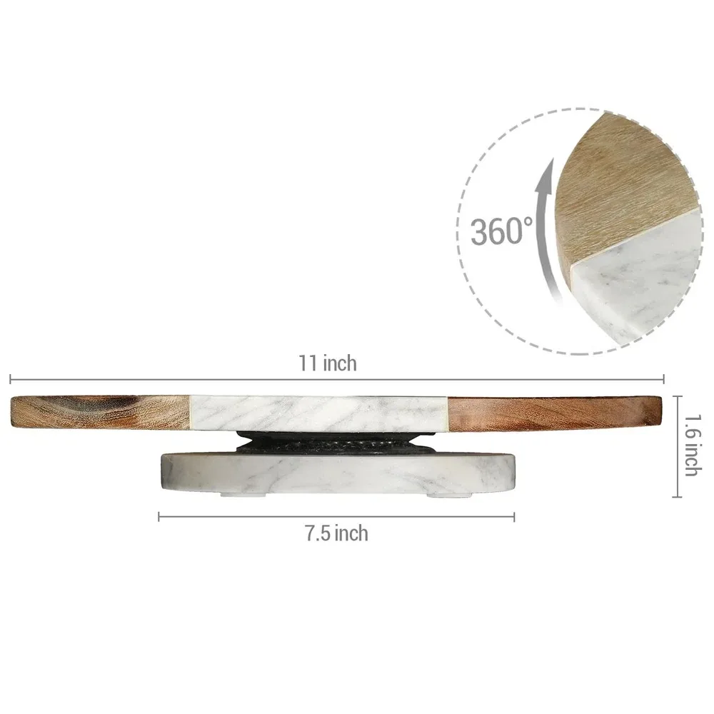 Wood Lazy Susan  Round Tabletop Lazy Susan Turntable with White Marble Base is Perfect for Serving Food Storing Spices