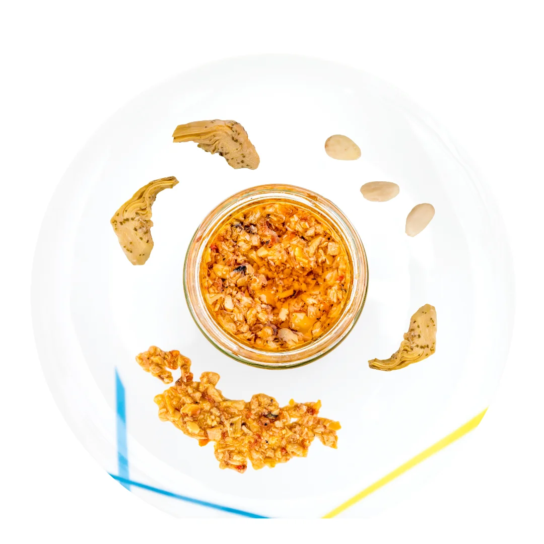 Italian High quality Bruschetta artichoke and Almonds Handmade without preservatives Spreadable jar 500g