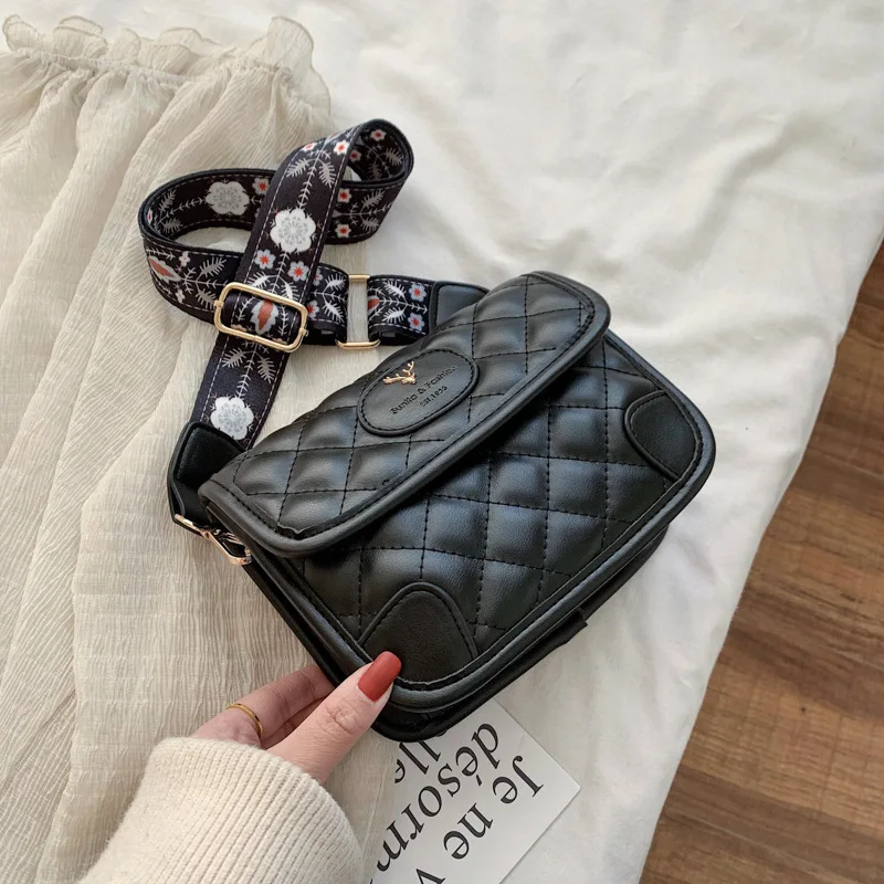 XP1602 Korean simple diamond embroidery thread bag trendy fashion temperament deer head wide shoulder strap messenger bag